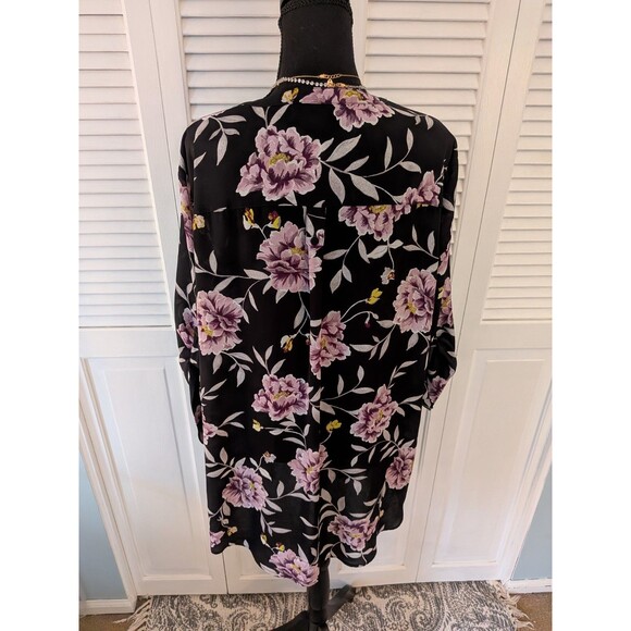 Torrid Top Womens 2X Harper Black Floral Chiffon 3/4Sleeve Tunic Blouse Romantic - Picture 10 of 15